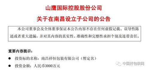 項目 山鷹國際擬出資3000萬,在南昌設立子公司